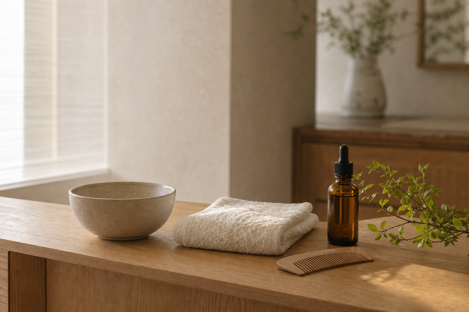 Natural tools prepared for a quiet NAGI hair ritual